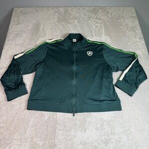 PINK Victoria's Secret Women Dark Green Full Zip Track Jacket XXL Striped Sleeve